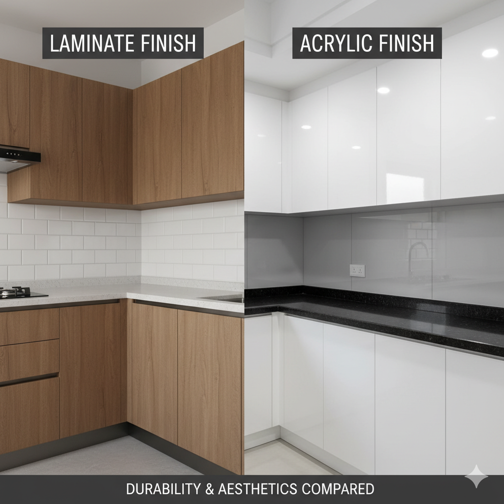 Laminate vs Acrylic Finish for Kitchen – Which is Better for Your Modular Space?